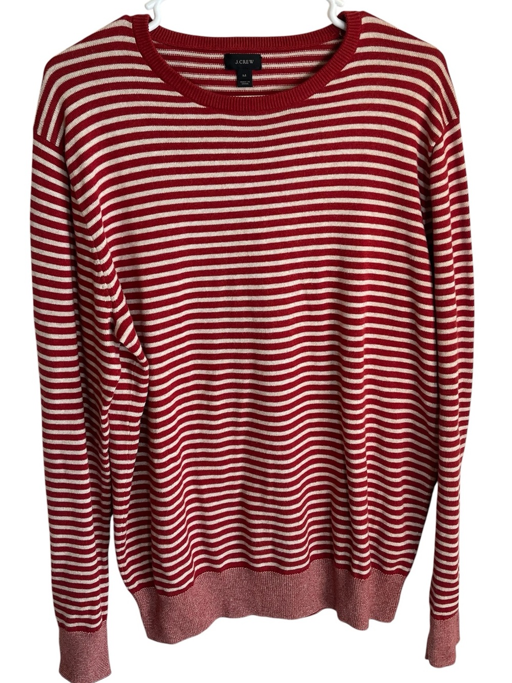J. Crew Men’s Red White Striped Crewneck Sweater 100% Cotton Size Medium